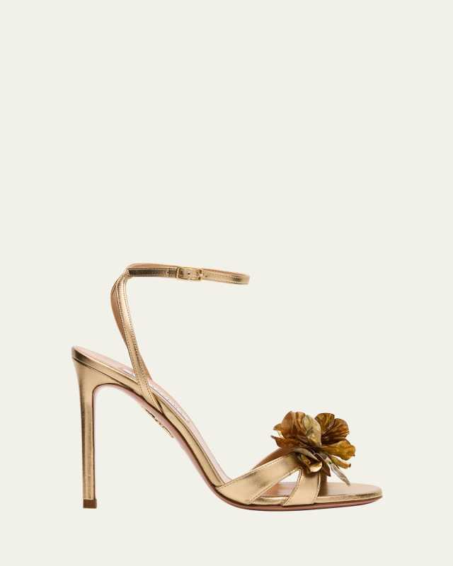 Summer Metallic Leather Petal Ankle-Strap Sandals